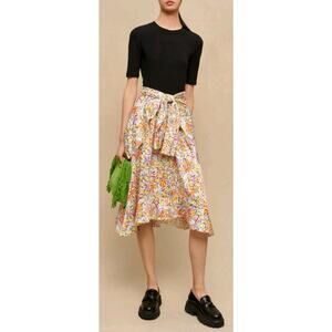 Maje Knotted Floral Print Satin Crepe And Stretch Cotton Midi Dress Sze 40 / Sml